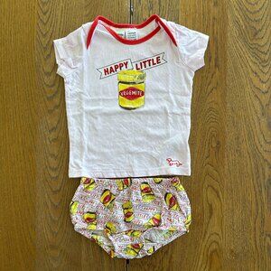Peter Alexander Girls Vegemite Two Piece Set Shirt + Bloomers Pink Red Yellow